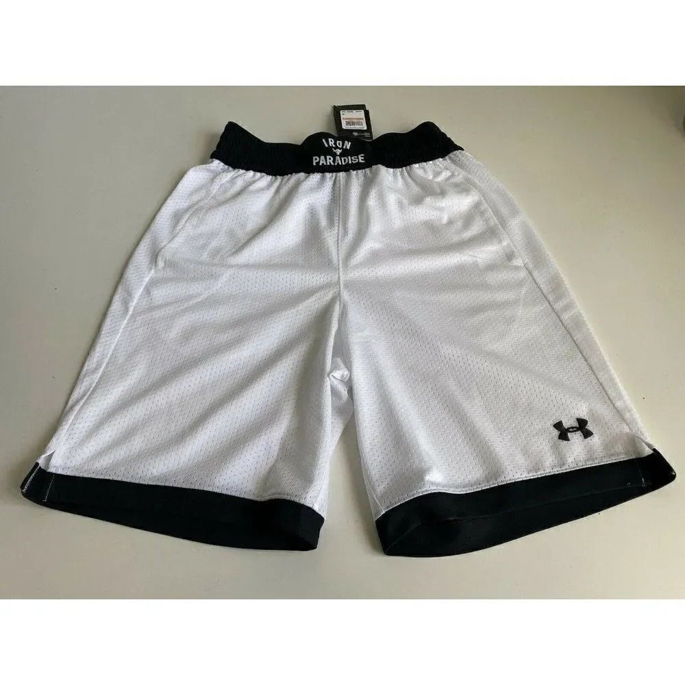 Under Armour Project Rock Men's Sz S Iron Paradise White Mesh Shorts 1361618 NEW